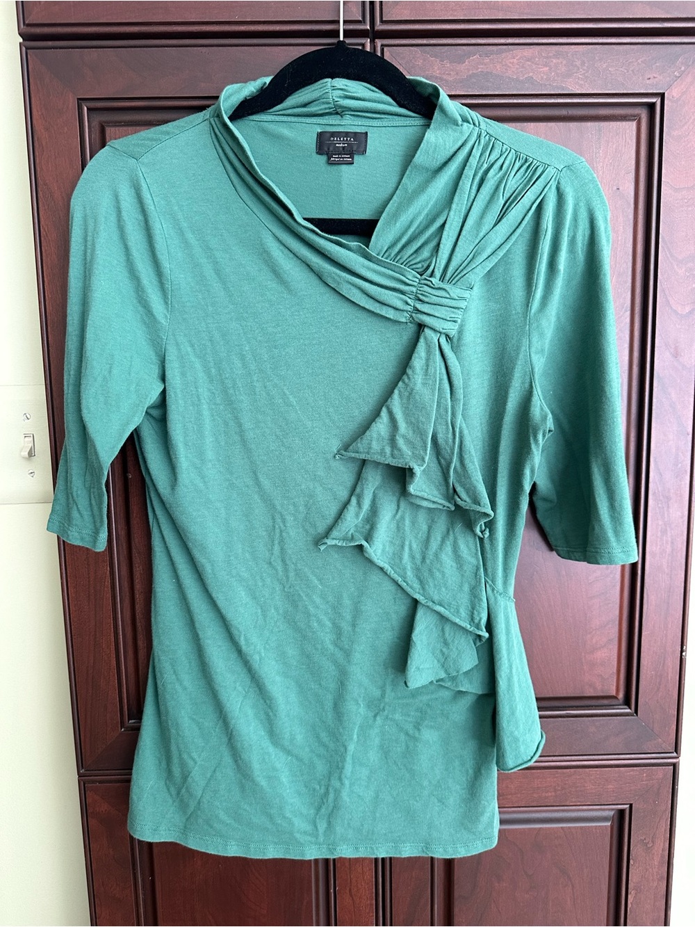 Green Ruffled Neck Women's Top Anthropologie